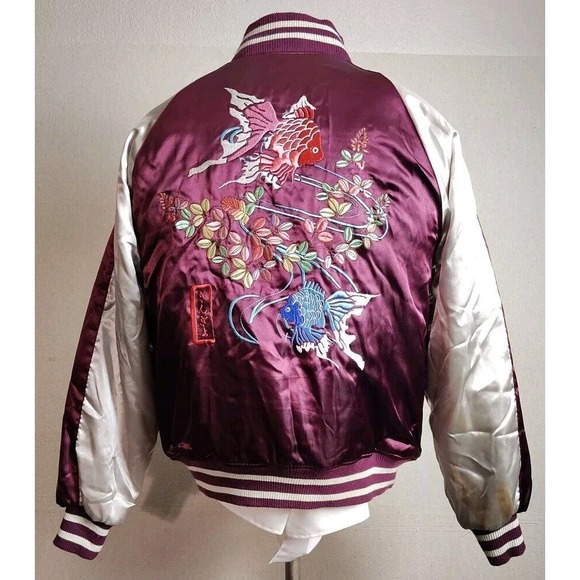 Jackets & Blazers - Vintage Japan Saku Embroidered Stain Bombers Jacket Gold Fish Size‎ Medium